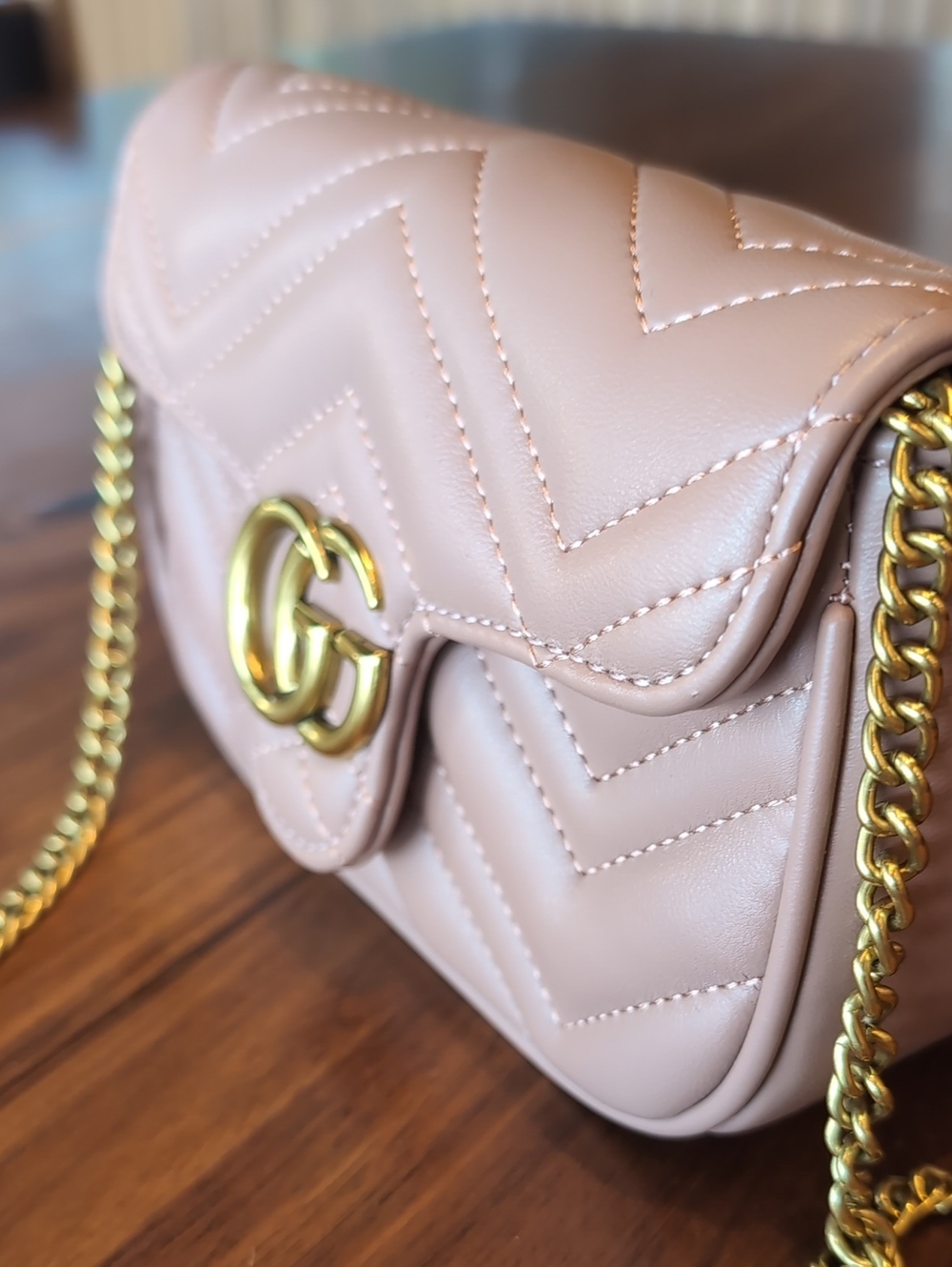 G U C C I Calfskin Matelasse Super Mini GG Marmont Shoulder Bag Porcelain Rose